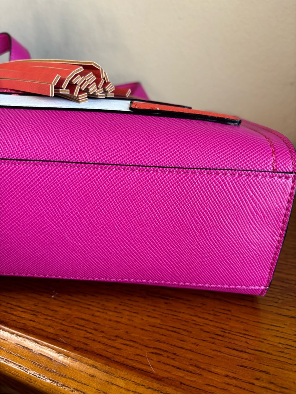Gianni Bini Pink Shoulder Tote with White & Orange Accents - Picture 8 of 15